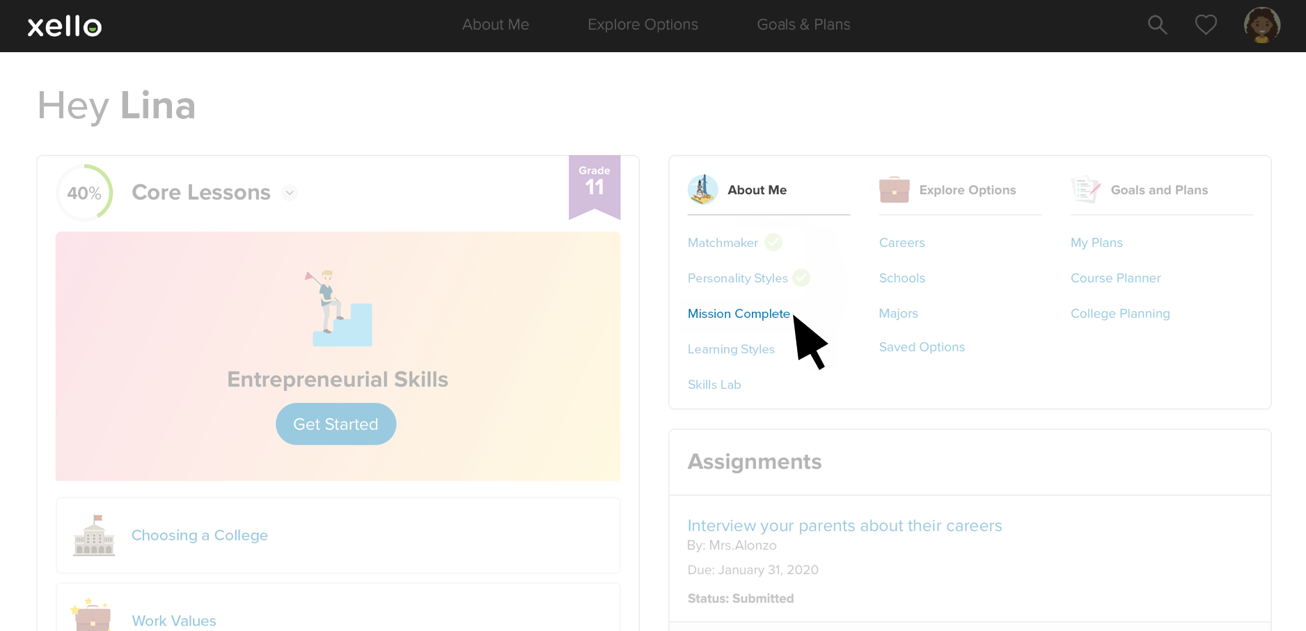 computer mouse hovering over Get Started on the Student Dashboard